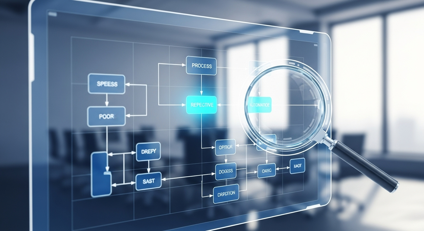 Mapa de processos de uma empresa com alguns pontos brilhando, indicando alto potencial para automação.