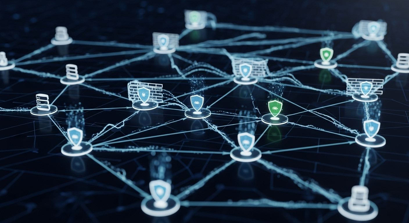 Diagrama de rede com segurança em cada ponto de conexão, representando la arquitetura Zero Trust.