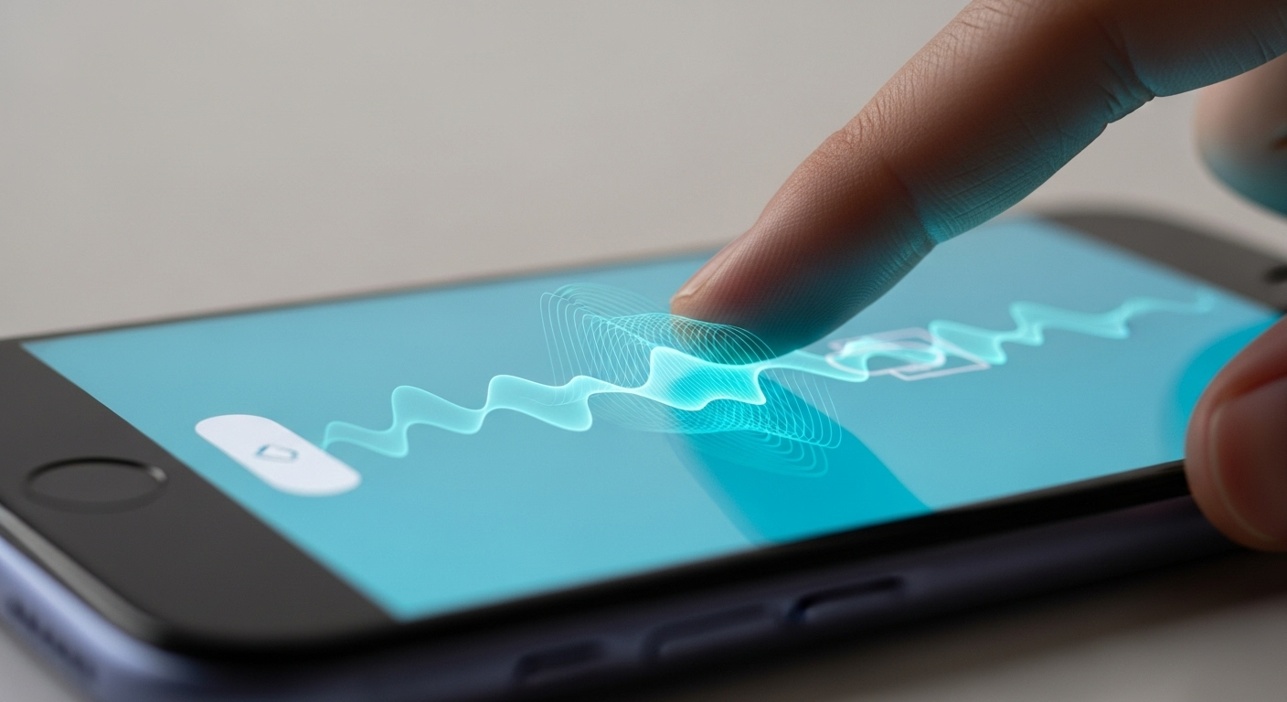 Dedo interagindo com uma interface de aplicativo fluida e agradável.