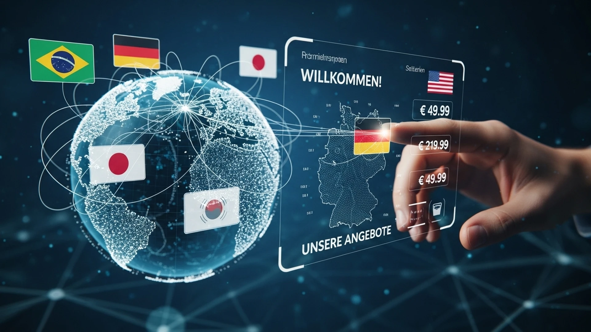 Globo terrestre a mostrar a adaptação de um site para diferentes países.