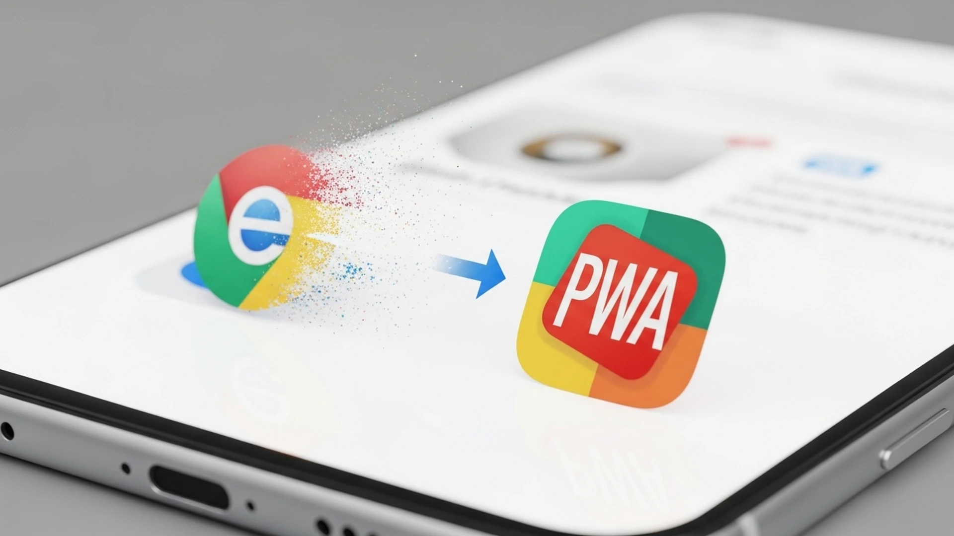 Ícone de site transformando-se em ícone de aplicativo.