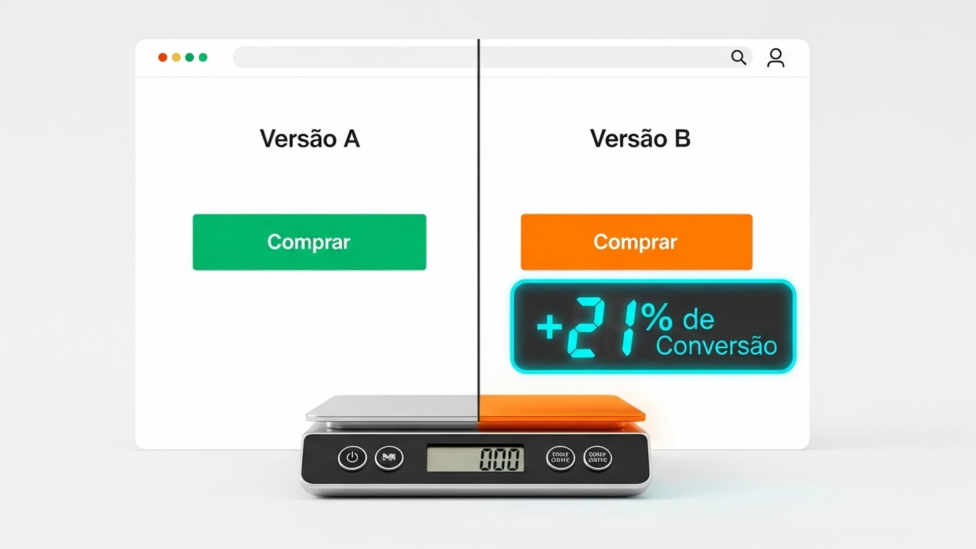 Página de site dividida em Versão A e B para teste.